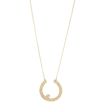 Collier mit Kreis-Anhänger offen 750 Gelbgold mit Brillant – Bild 2