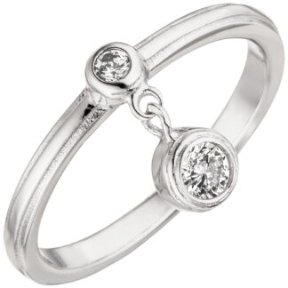 Ring 925 Silber mit 2 Zirkonia weiß beweglich