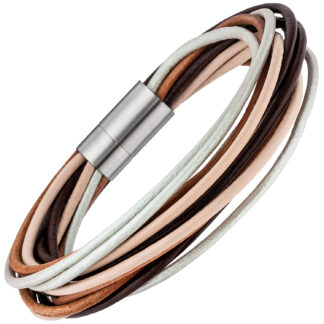 Lederarmband in dunkelbraun, grau, nougat, rosé Edelstahl