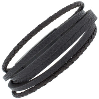 Lederarmband 6 reihig schwarz 24 cm