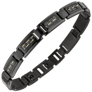 Armband Edelstahl schwarz mit Carbon und goldfarben