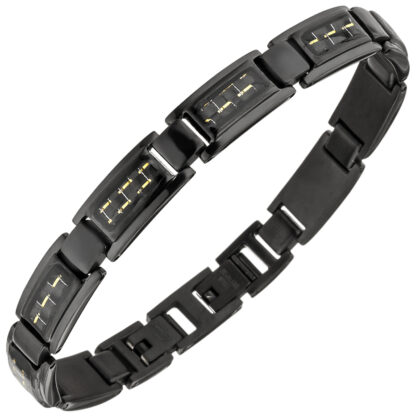 Armband Edelstahl schwarz mit Carbon und goldfarben