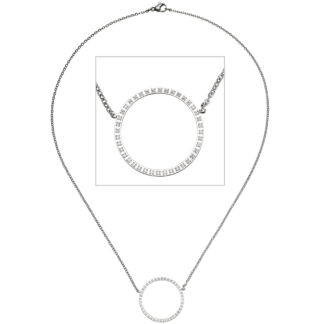 Collier mit Kreisanhänger Edelstahl mit 40 Zirkonia weiß