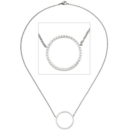 Collier mit Kreisanhänger Edelstahl mit 40 Zirkonia weiß