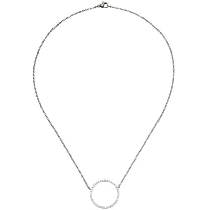 Collier mit Kreisanhänger Edelstahl mit 40 Zirkonia weiß – Bild 2