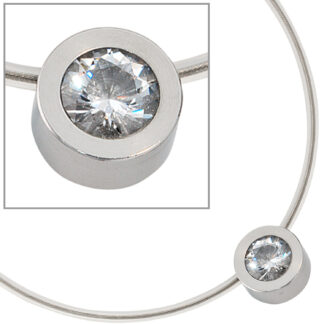 Collier Silikon mit Anhänger Edelstahl und Kristall weiß