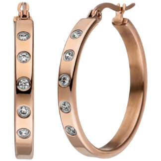 Creolen Edelstahl/PVD rotgoldfarben mit 10 Zirkonia weiß