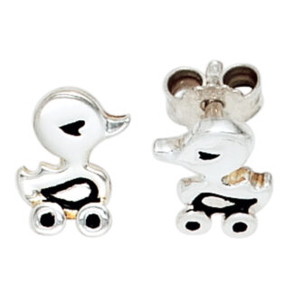 Kinder Ohrstecker "Entchen"  925 Silber mit Lack schwarz
