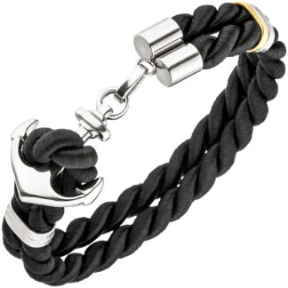 Armband Nylonkordel schwarz geflochten mit "Anker" 19 cm