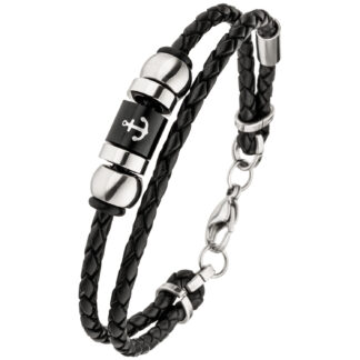 Armband "Anker" Leder schwarz geflochten 21 cm