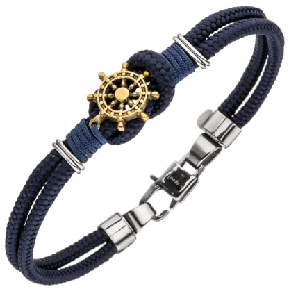 Armband Baumwolle blau mit Motiv "Steuerrad" Edelstahl 19 cm
