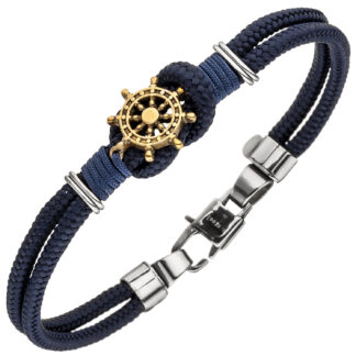 Armband Baumwolle blau "Steuerrad" Edelstahl 21 cm