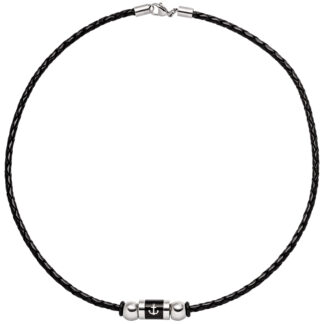 Collier Leder schwarz mit Edelstahl  und Anker-Motiv