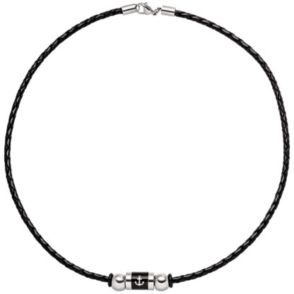 Collier Leder schwarz mit Edelstahl  und Anker-Motiv