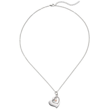 Collier "Herz" Edelstahl/teilrotvergoldet mit Kristallen weiß