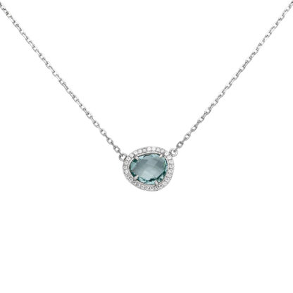 Collier/Ankerkette 925 Silber mit Glasstein hellblau und Zirkonia weiß – Bild 2