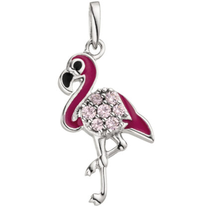 Anhänger "Flamingo" 925 Silber mit Zirkonia rosa und Lack bunt