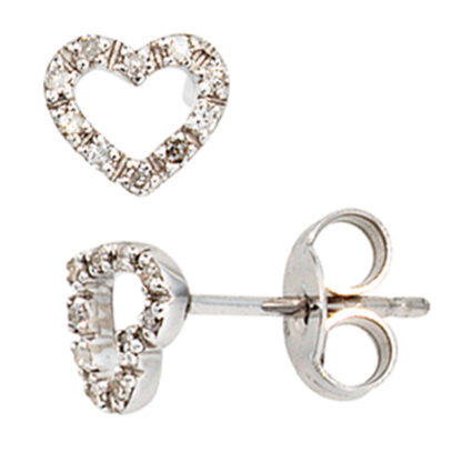 Ohrstecker "Herz" 585 Weißgold mit Diamanten 0,10 ct.