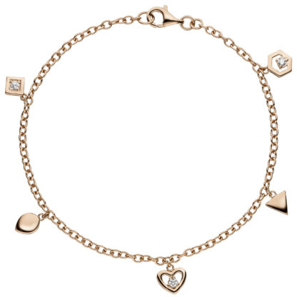 Armband 925 Silber/rotvergoldet mit Anhängern und 3 Zirkonia