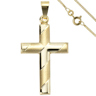 Collier "Kreuz" 333 Gelbgold/diamantiert mit Federringverschluss 50 cm