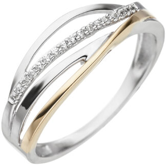Ring 333 Weiß-/Gelbgold mit 17 Zirkonia weiß