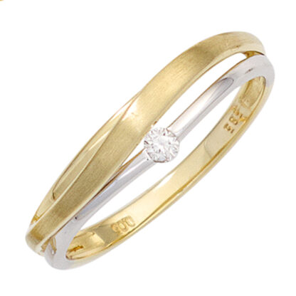 Ring 585 Gold teilmattiert Bicolor mit Brillant