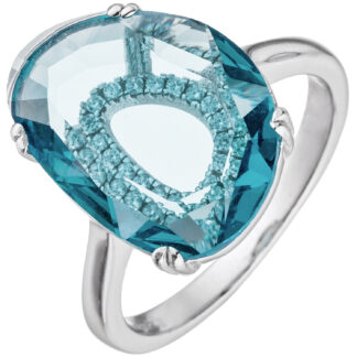 Ring 925 Silber mit Kristall türkisfarben und Zirkonia weiß