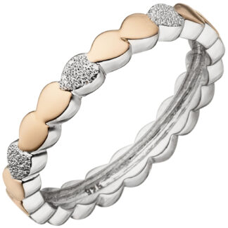 Ring "Herzen" 925 Silber mit Glitzereffekt und teilrotvergoldet