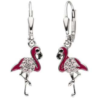 Boutons "Flamingo" 925 Silber mit Zirkonia rosa und Lack bunt