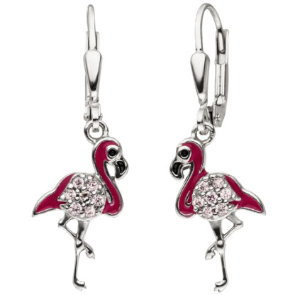 Boutons "Flamingo" 925 Silber mit Zirkonia rosa und Lack bunt