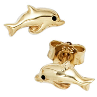 Kinder Ohrstecker "Delfine" 333 Gelbgold mit Lack schwarz