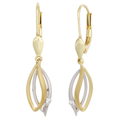 Boutons "Doppelblatt" 585 Gold Bicolor mit Brillanten