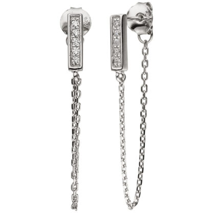 Ohrhänger/Ohrstecker mit Kettchen 925 Silber und Zirkonia