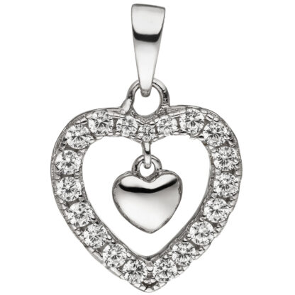 Anhänger "Herzen" 925 Silber mit 19 Zirkonia weiß