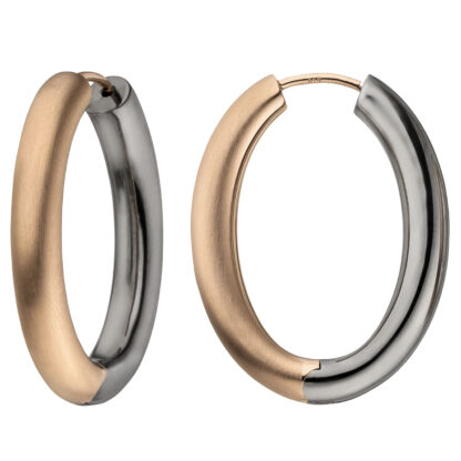 Creolen oval 925 Silber teilschwarz und teilrotvergoldet