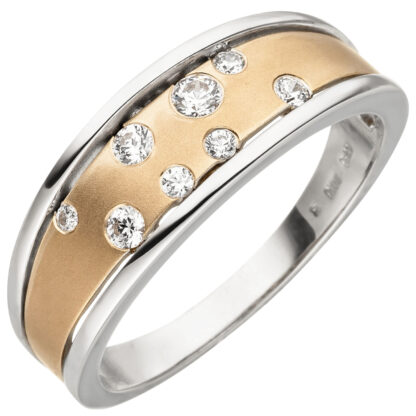 Ring 375 Rot-/Weißgold mit 8 Zirkonia weiß