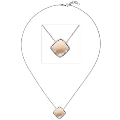 Collier mit Anhänger quadratisch 375 Rot-/Weißgold und Zirkonia weiß