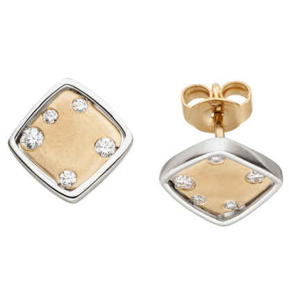 Ohrstecker quadratisch 375 Weiß-/Rotgold mit 10 Zirkonia weiß
