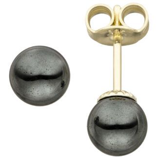 Ohrstecker 585 Gelbgold mit Hämatiten