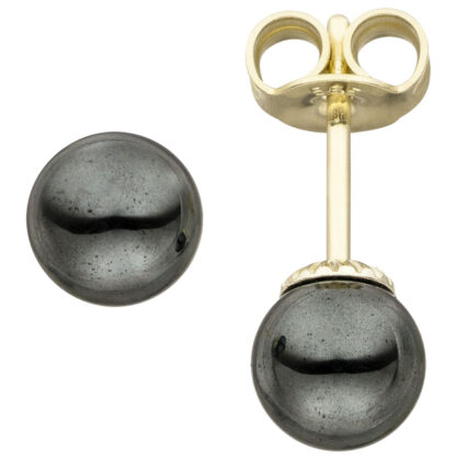 Ohrstecker 585 Gelbgold mit Hämatiten