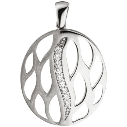 Anhänger rund 925 Silber mit Zirkonia weiß florales Muster
