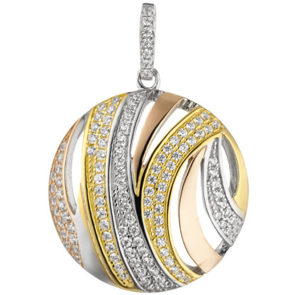 Anhänger rund 925 Silber tricolor mit 106 Zirkonia weiß