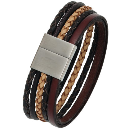 Lederarmband mehrreihig in schwarz, beige, braun mit Edelstahl  20 cm – Bild 2