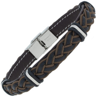 Lederarmband schwarz/braun geflochten mit Edelstahl ca. 21 cm