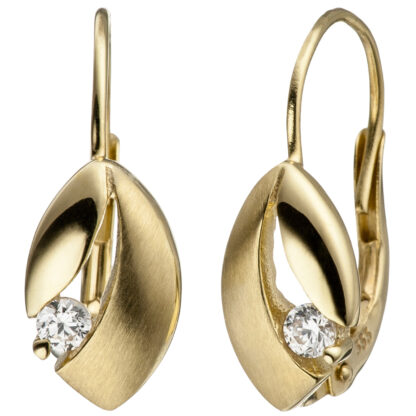 Boutons Navette-Stil 333 Gelbgold mit Zirkonia weiß