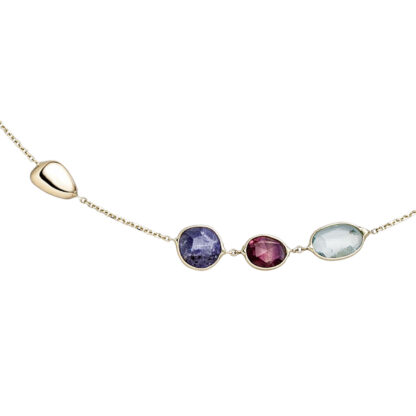 Collier 585 Gelbgold mit 12 Turmalinen blau, hellblau und rot – Bild 2