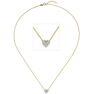 Collier/Ankerkette "Herz" 375 Gelbgold mit 14 Zirkonia weiß 45 cm