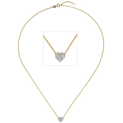 Collier/Ankerkette "Herz" 375 Gelbgold mit 14 Zirkonia weiß 45 cm