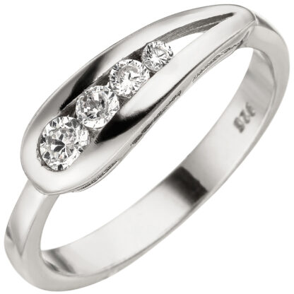 Ring 925 Silber mit 4 Zirkonia weiß Tropfenform horizontal