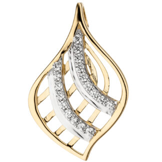 Anhänger in Blattform 375 Gelbgold bicolor mit Zirkonia
